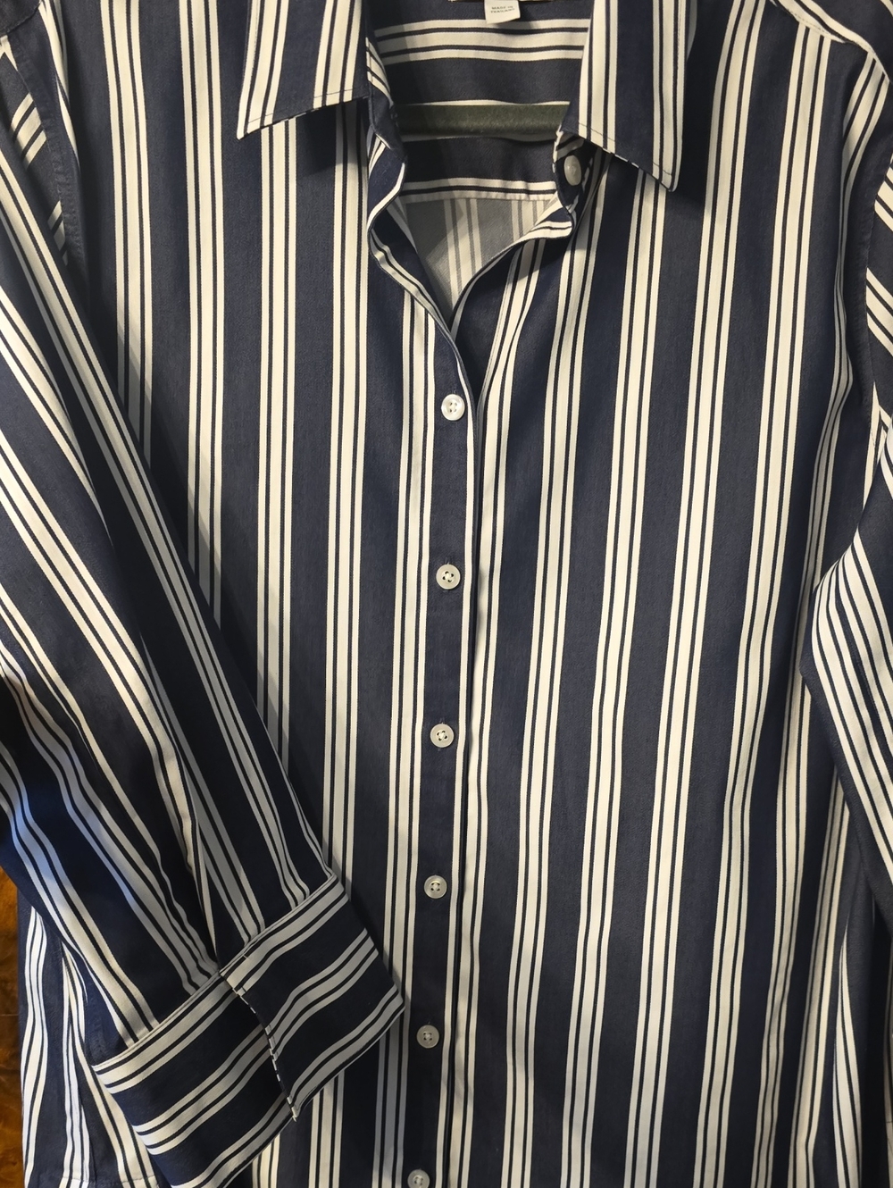 Chico's No Iron Striped Shirt Sz 3 - Picture 3 of 6
